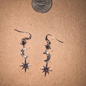 Silver Moon & Star Drop Earrings - Women Jewelry